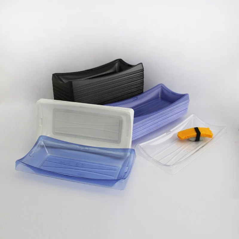 sushi tray plastic disposable restaurant sushi tray with anti-fog lids