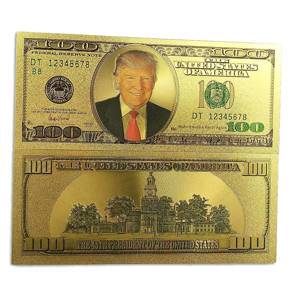 
 45-й президент Соединенных Штатов Дональд Трамп 100 Билл доллар золотая фольга банкноты деньги  