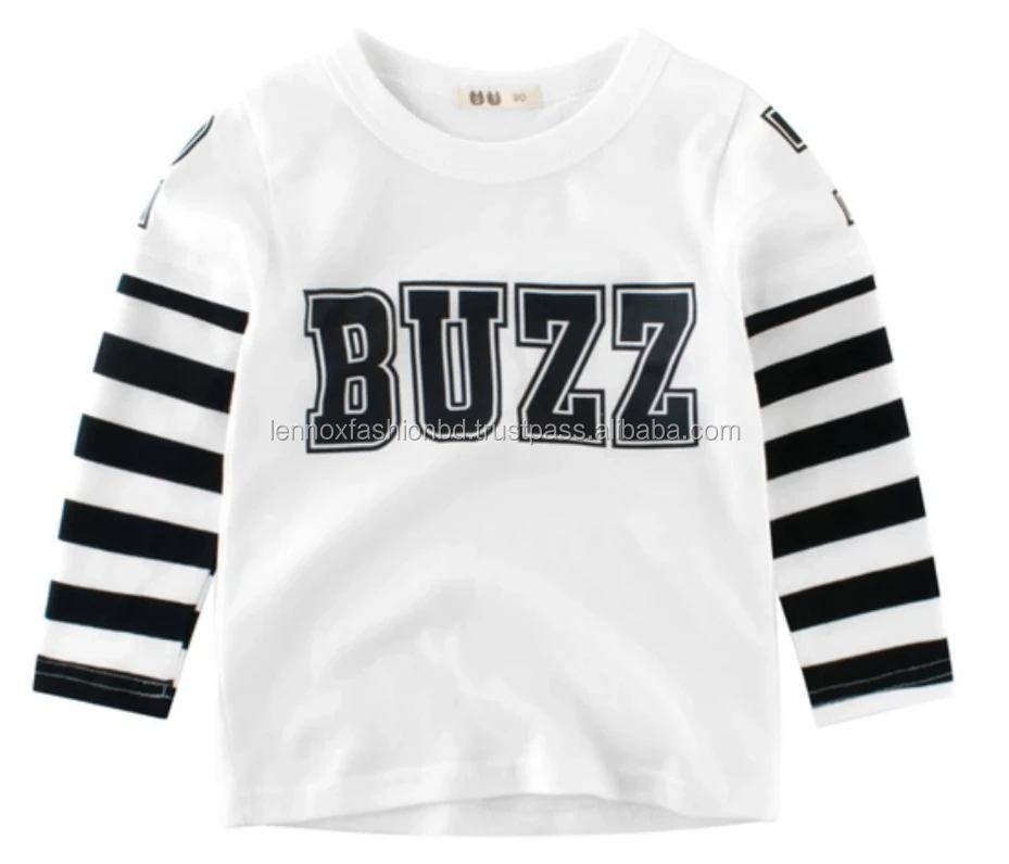 Custom Logo Kids Autumn Clothes Good Quality Cotton Baby Clothing Boys Long Sleeve T-Shirt made in Bangladesh