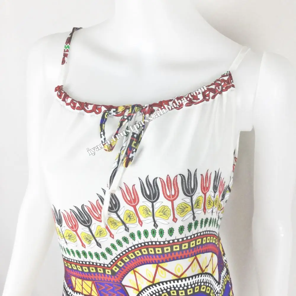 Spaghetti Sleeve Traditional African Dashiki Print Dress