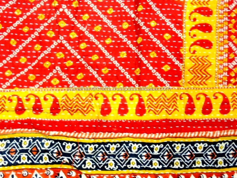 Vintage Cotton Kantha Quilt Gudri Handmade Indian Bedspread