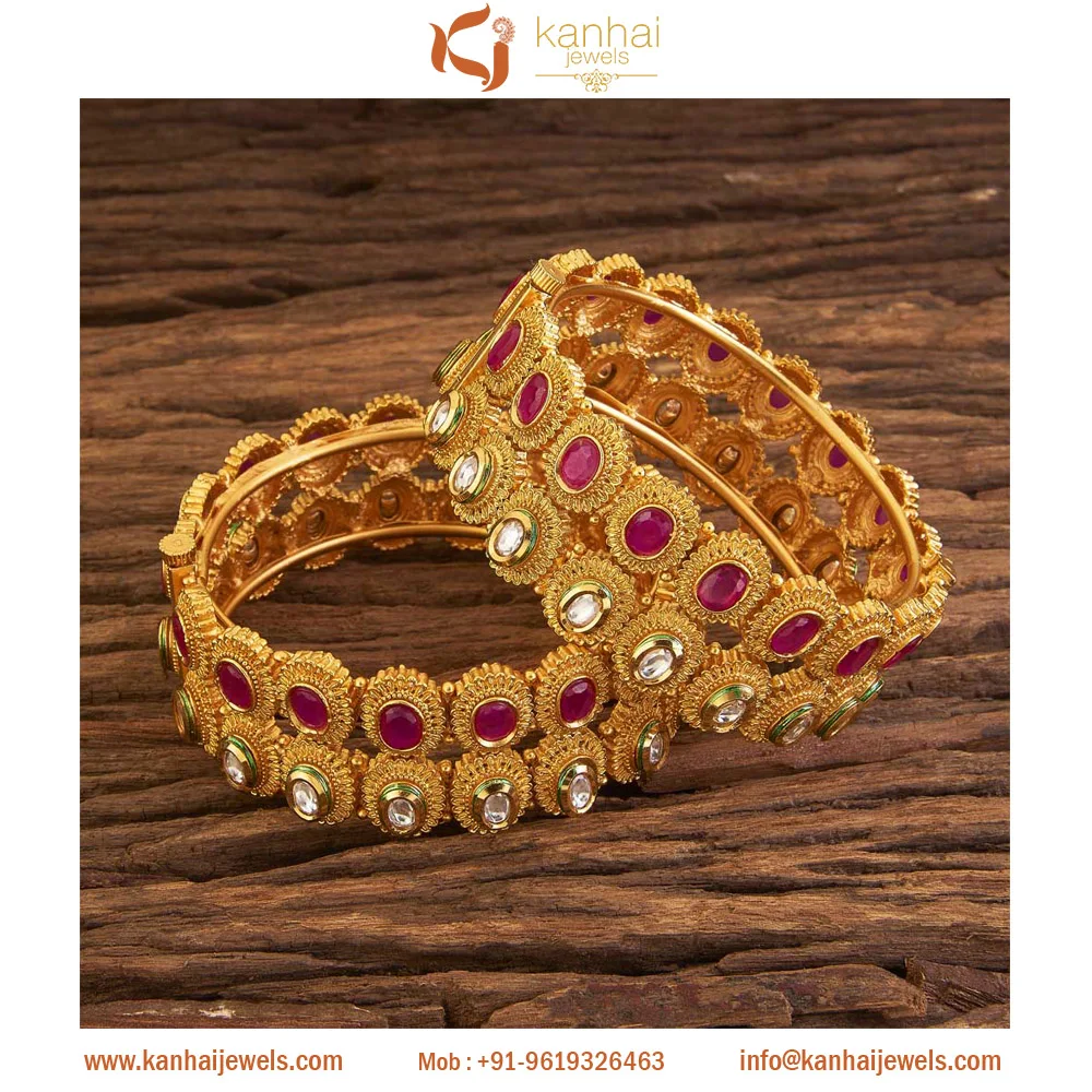 Gold plated Openable Trendy Bangles 17293 Ruby