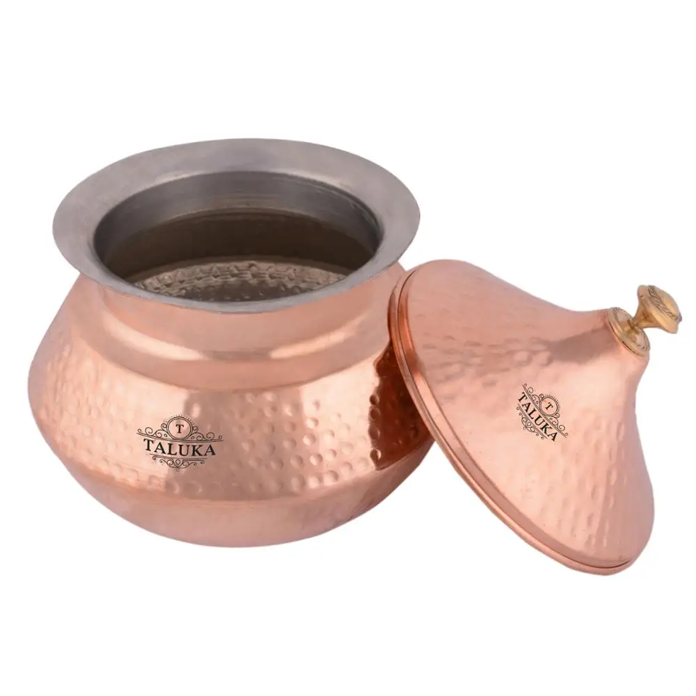 Wholesale Supplier Handmade 85 Oz Round Mughlai Design Serving Handi Copper Biryani Pot