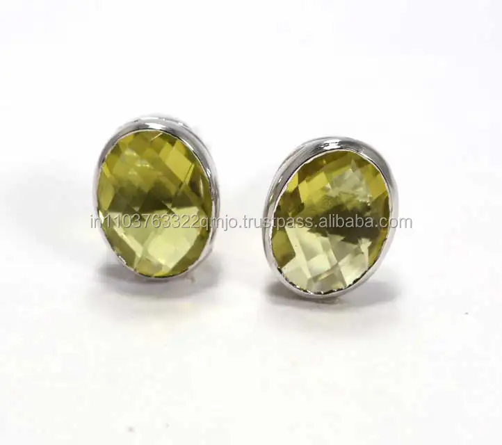 Мужские ограненные запонки ручной работы из серебра 925 пробы с лимоновым топазом