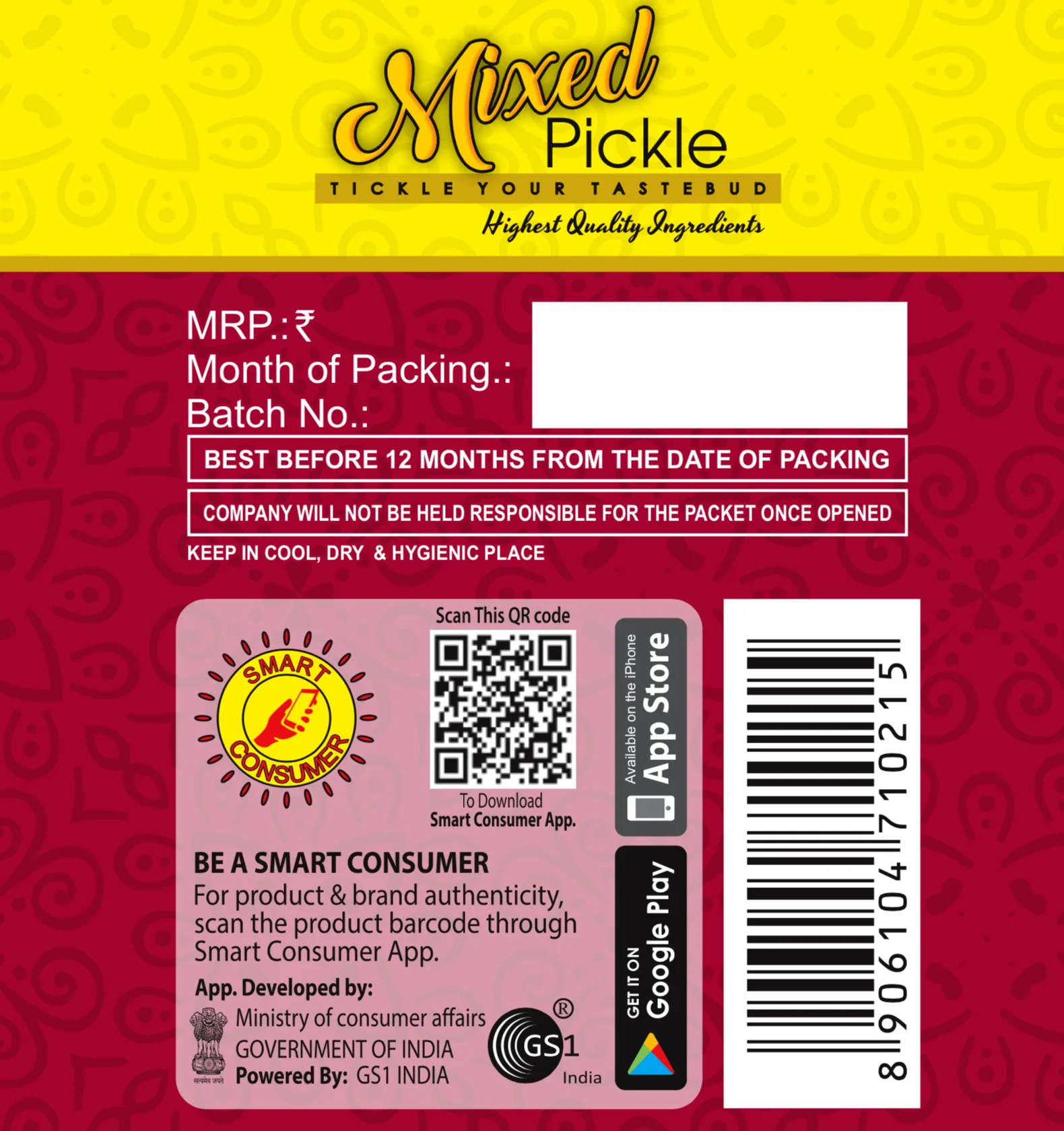 
Mixed PICKLE 400g Glass Jar 