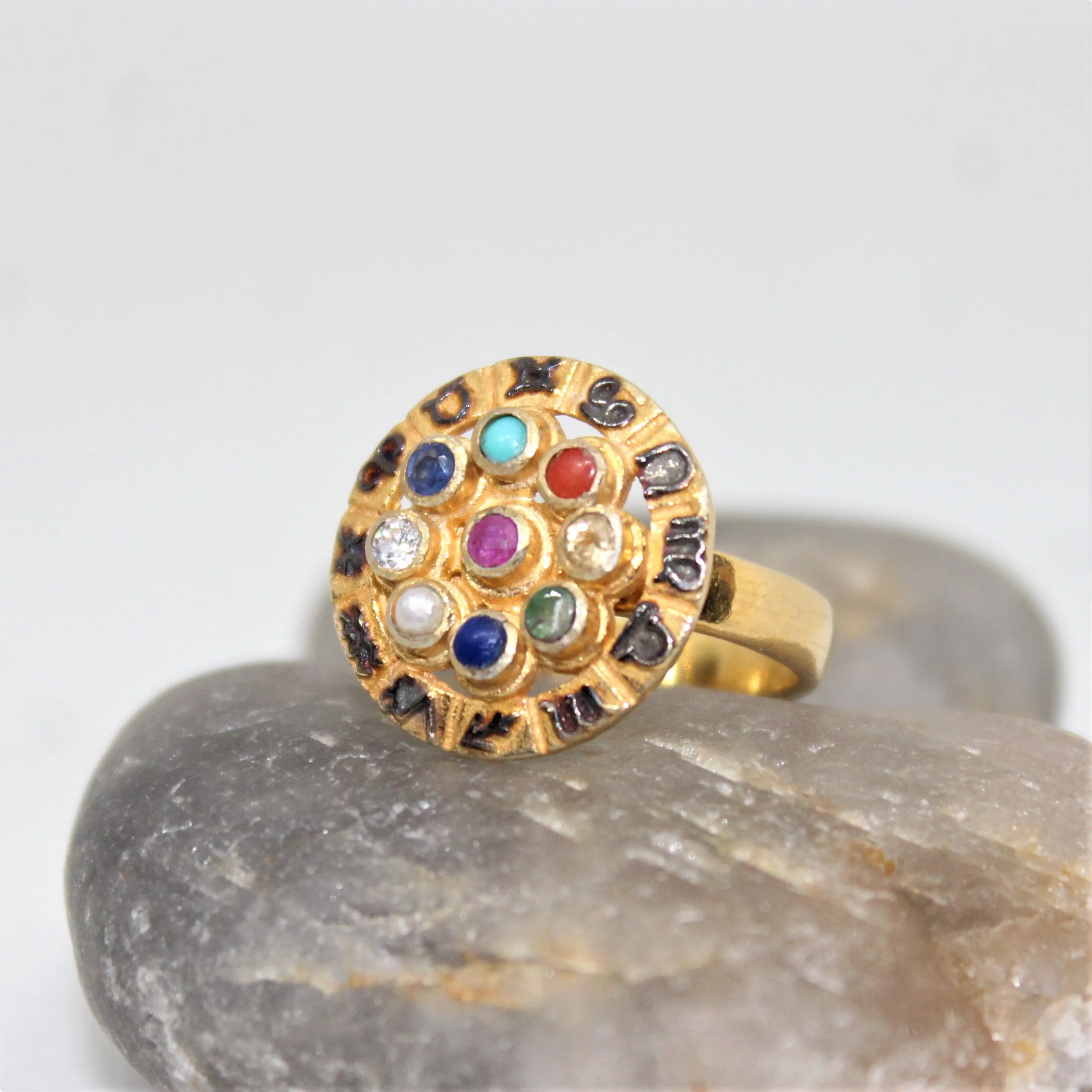 High Selling Navratna Jewelry 925 Sterling Silver Gold Plated and Black Rhodium zodiac sign Ring Wholesale Supply