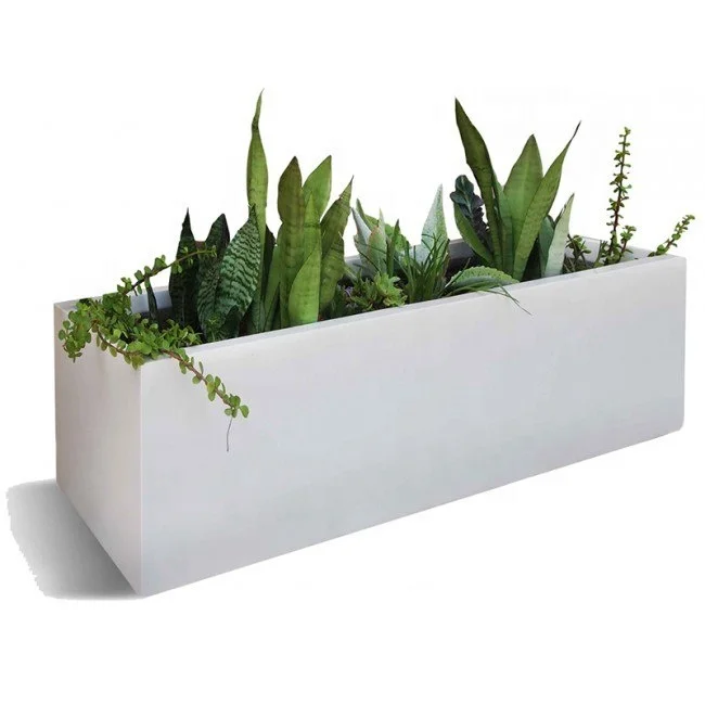 Montserrat Rectangle Fiberglass Planter White Round Straight Garden Planter Home Decor  BEAUTIFUL GALVANIZED