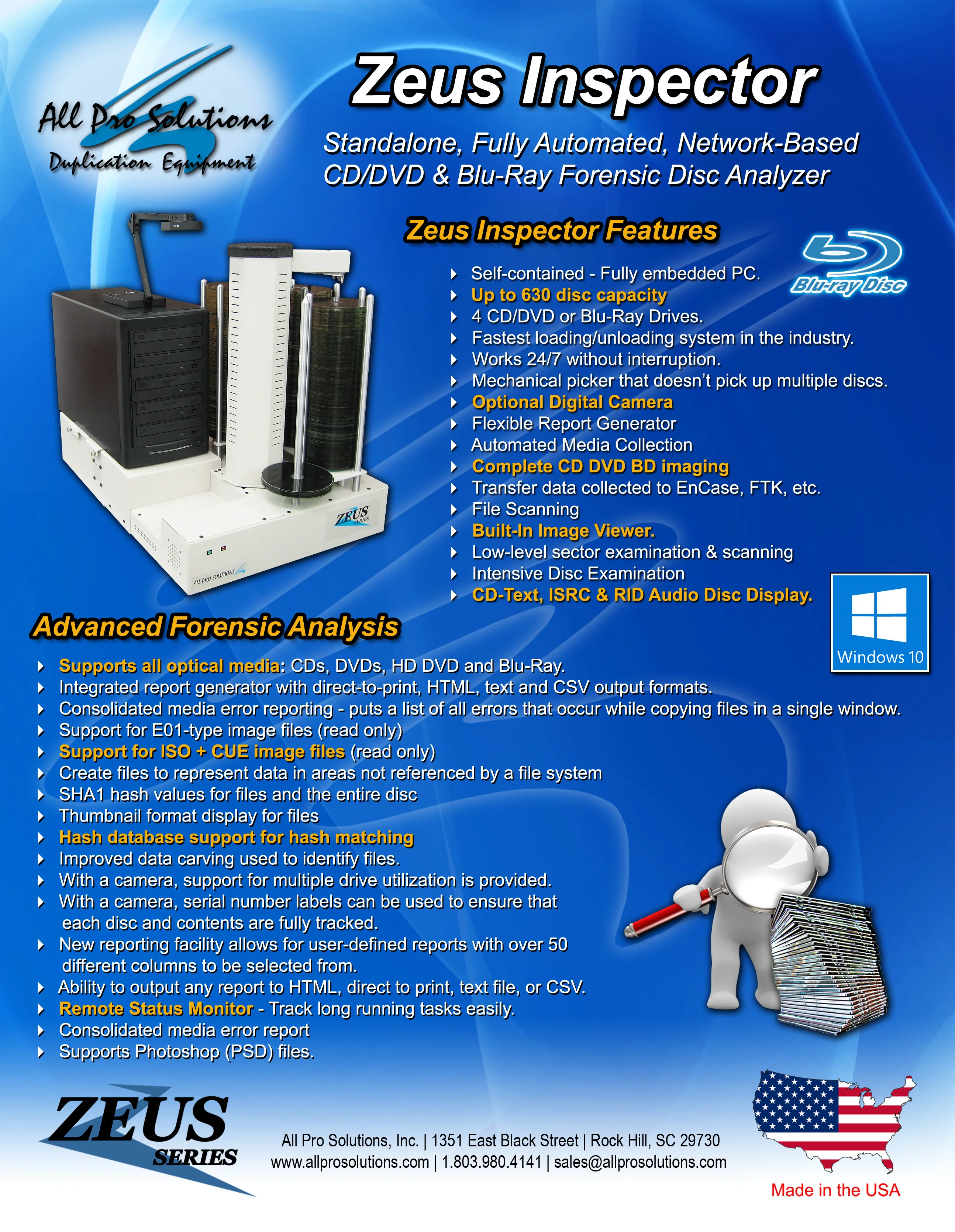 Zeus 4 Inspector Automated 4-Drive CD DVD Blu-Ray Forensic Disc Analyzer Reader w/ 630 Disc Capacity