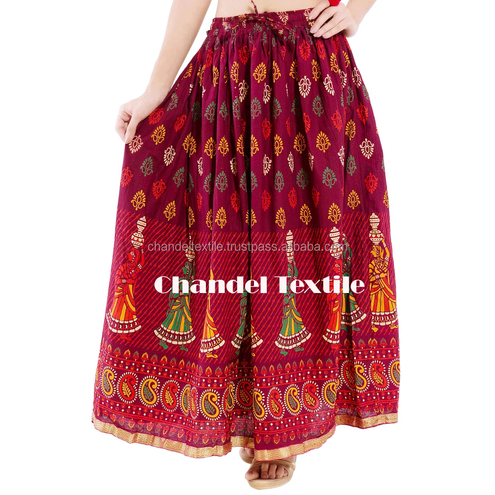 Jaipuri Rajasthani Cotton multi colour Block Print Straigh long Skirt for women embroidered skirts wrap Hippy style skirts