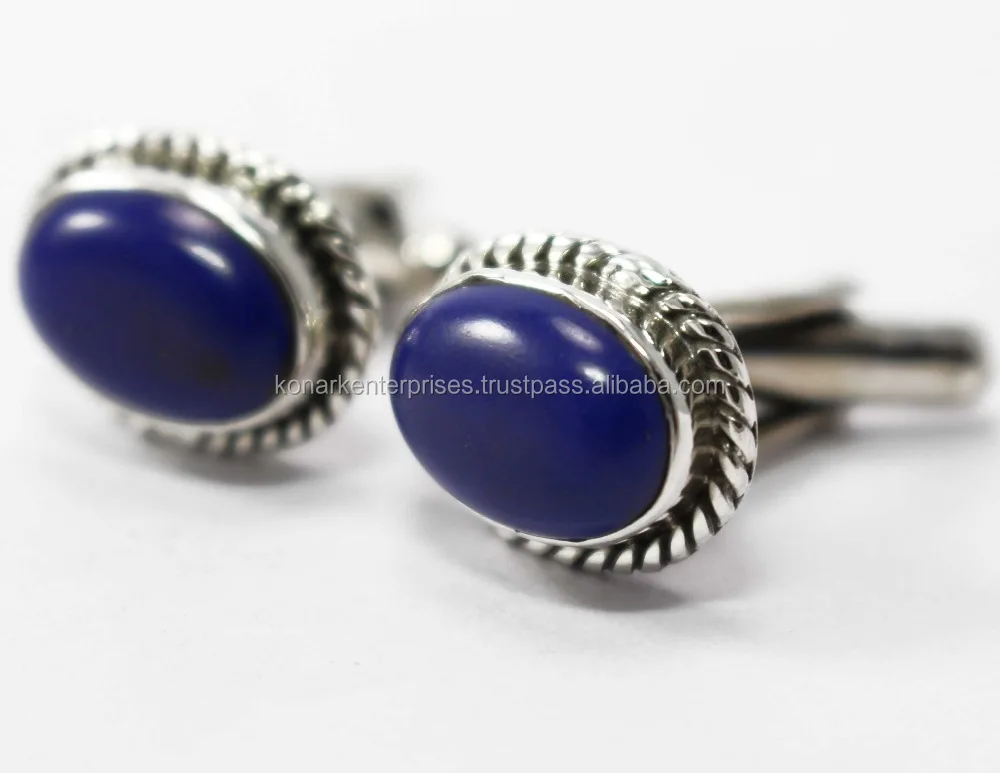 Мужские запонки из серебра 925 пробы с лазуритом