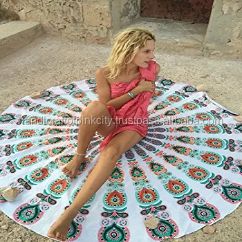 Indian Handmade Round Mandala Tapestry Printed Beach Throw