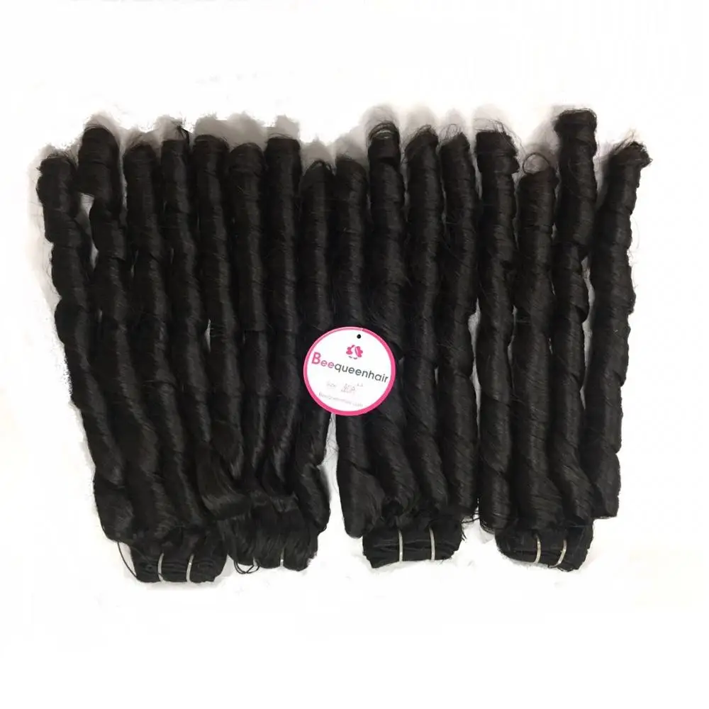 Natural black WEFT BUNDLES FUMI CURLY super double drawn 18 inches UNPROCESSED  full end  no tangle no shed BEEQUEEN HAIR
