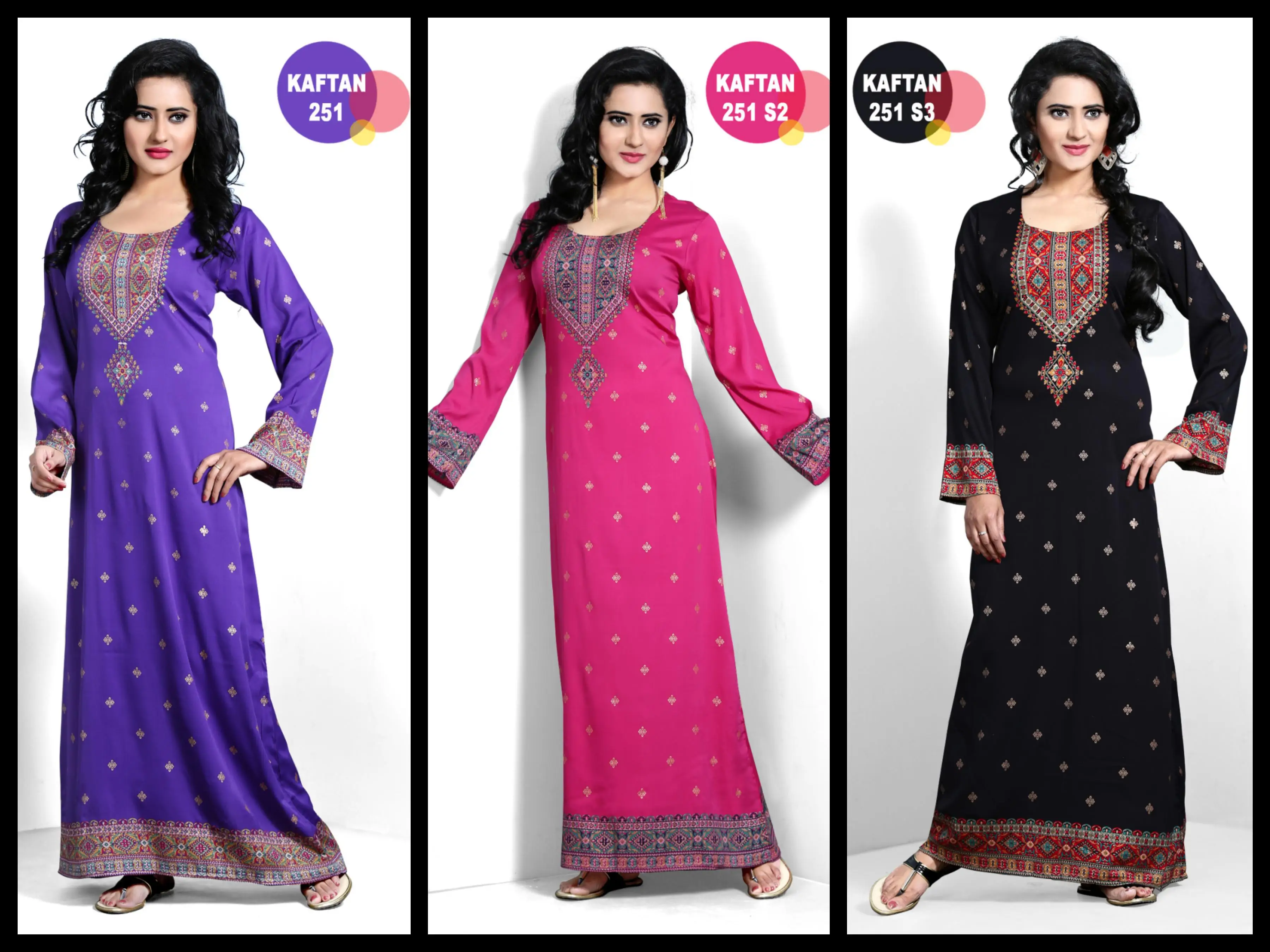 Indian Styles very fancy kaftans/ Beautiful long Ladies white color shining royal multi colour printed Dress