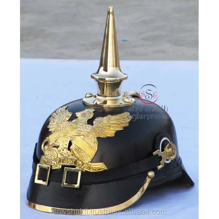 
Leather Pickelhaube Helmet , German Baden Helmet , Prussian Helmet 