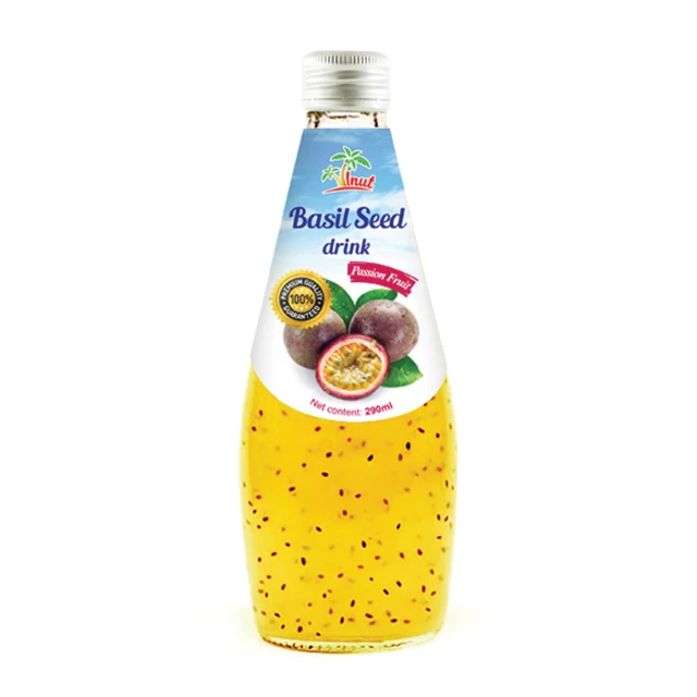 High Quality 290ml Glass Bottle Strawberry flavour Basil seed Drink in Glass bottle Juice