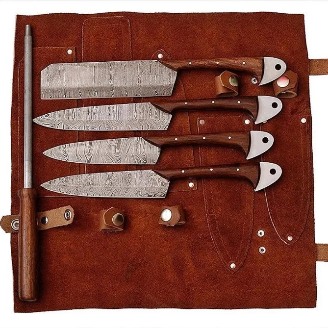 Набор кухонных ножей ручной работы из дамасской стали Многофункциональный нож шеф-повара и охотничий с деревянной ручкой Сделай Сам класс OEM поддержка