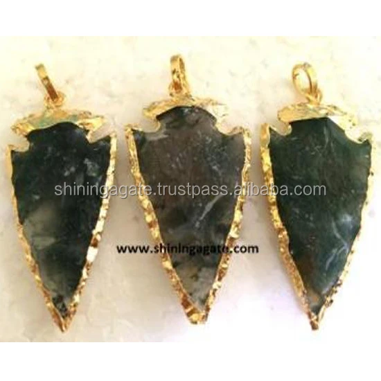 
 Оптовая продажа наконечники мох Агат 2 дюймовый Electroplated стрелы Кулоны из нержавеющей стали  