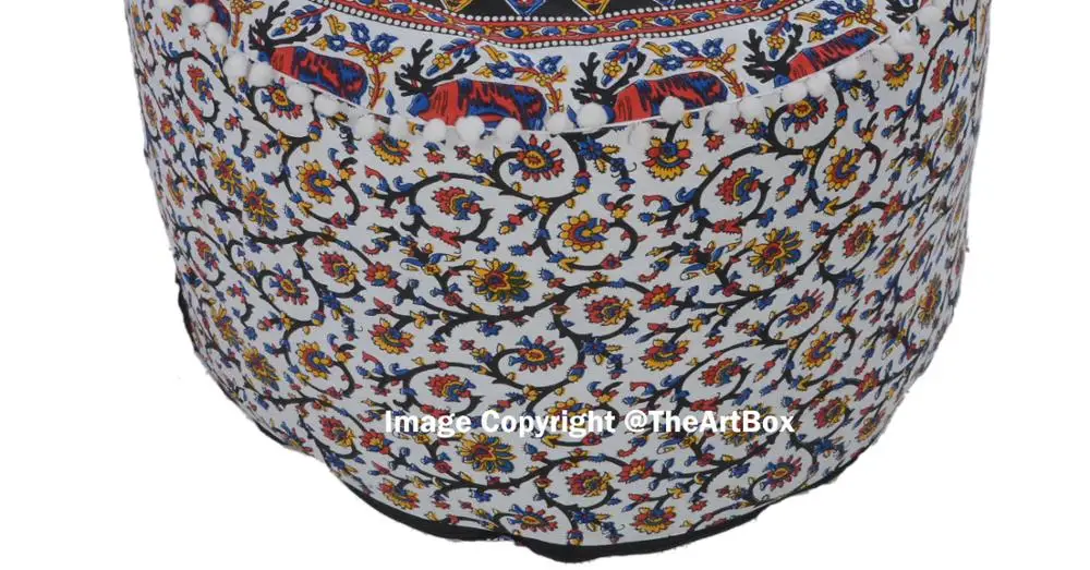 Handmade Ethnic Printed Cotton Mandala Ottoman Pouf Cover Decorative Footstool  Ottoman Home Furniture Pouf cover