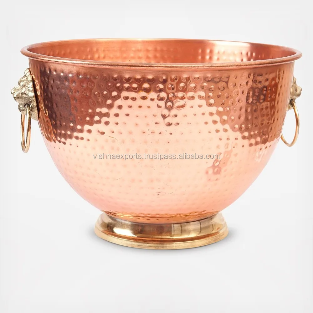 Lion Face Brass Handle Stainless Steel Copper Plated Ice Bucket