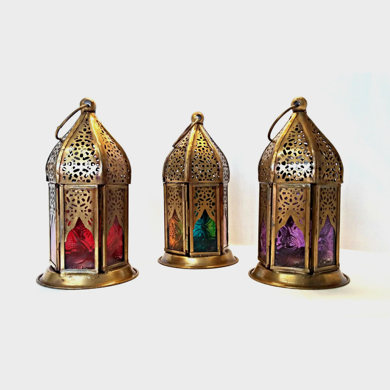 Moroccan Style Hanging Lantern Bronze with embossed Glass