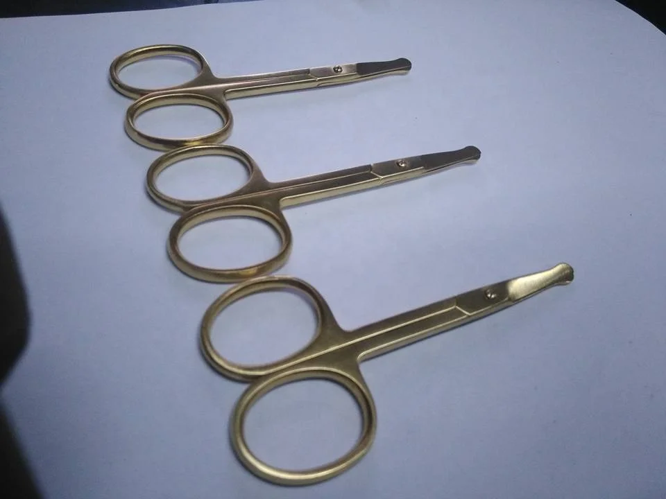 Gold Plated Beauty Scissors for Eyebrow & Eyelash Extensions Straight Blade Cuticle Clippers with Steel & Plastic Handle