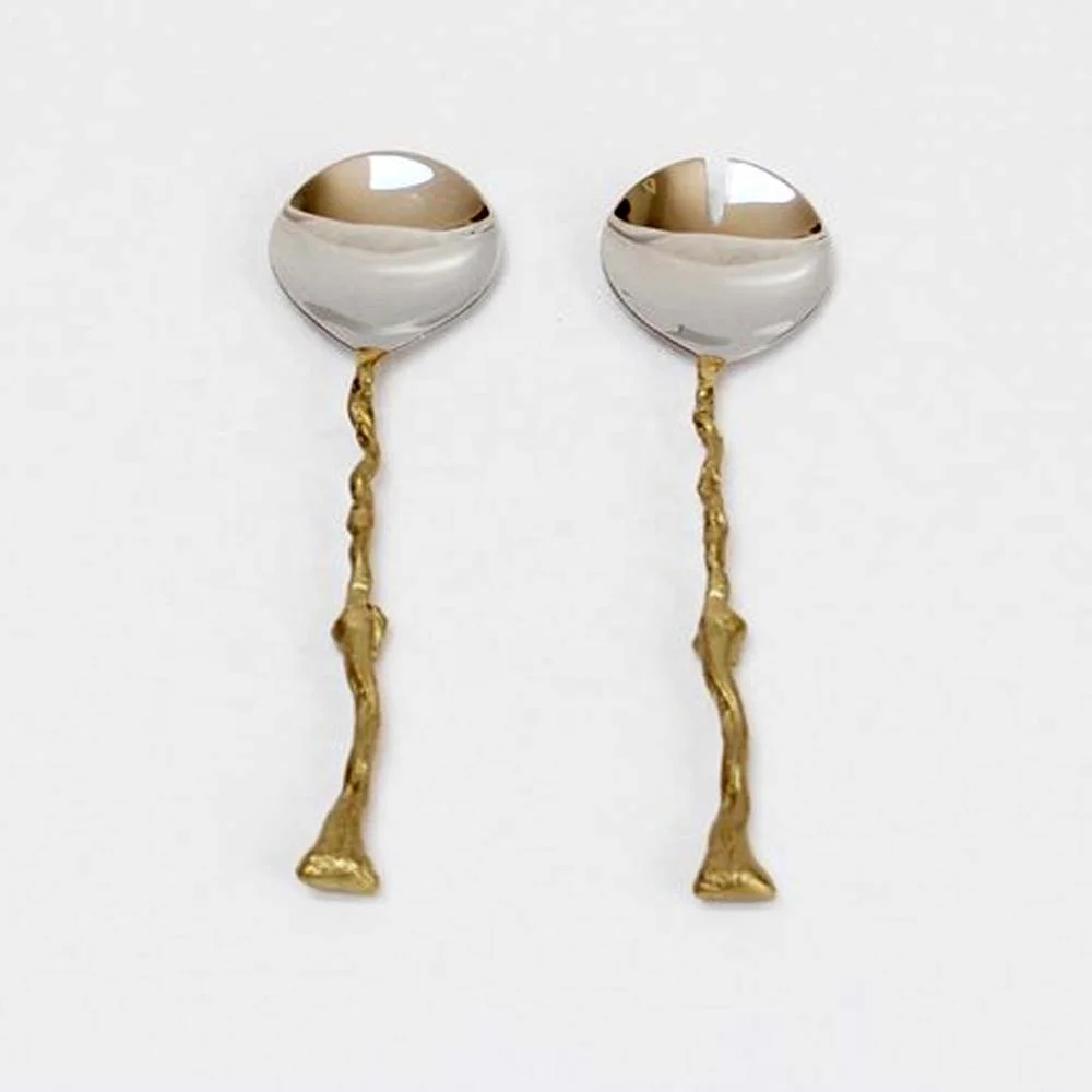 Salad Server V Line Design Brass Handle stainless steel Decorative hot food party food warmer buffet salad servers