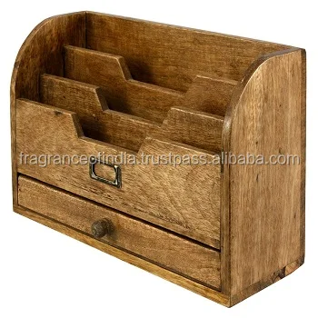 Stylish Natural Dark Wood Wooden Letter Rack /Wooden Letter Holder /Desk Organizer