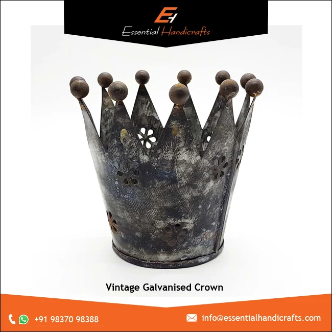 Classic Design Vintage Galvanized Crown Glazed Plant Pot Cute Gift Decor for Garden Room or Party for Artificial Flowers