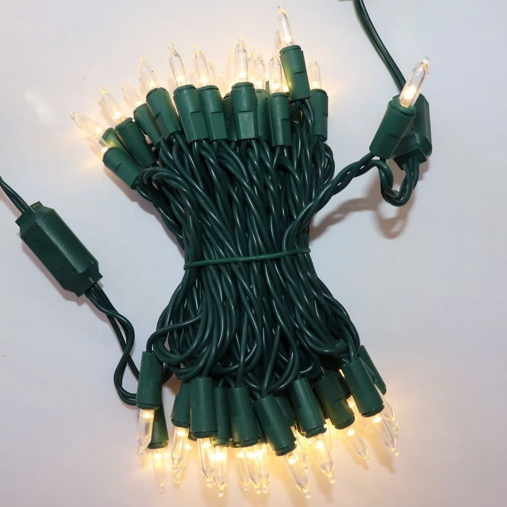 
50 Lights led Christmas lighting string for holiday decoration, Warm White, Green Wire,6 inch spacing 