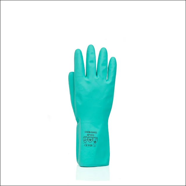 OEM direct factory flocklined non latex green nitrile gloves Malaysia for chemical resistant oil grease for car repair use