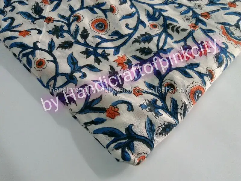 
10 Yard Hand Block Print Handmade Cotton Indian Natural Sanganeri Print Fabric 