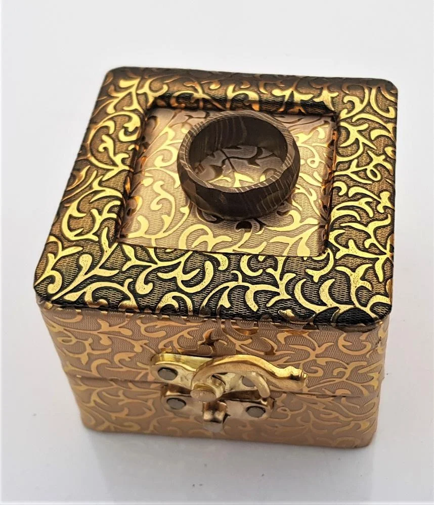 damascus steel gold plated Ring ( Engagement ring)