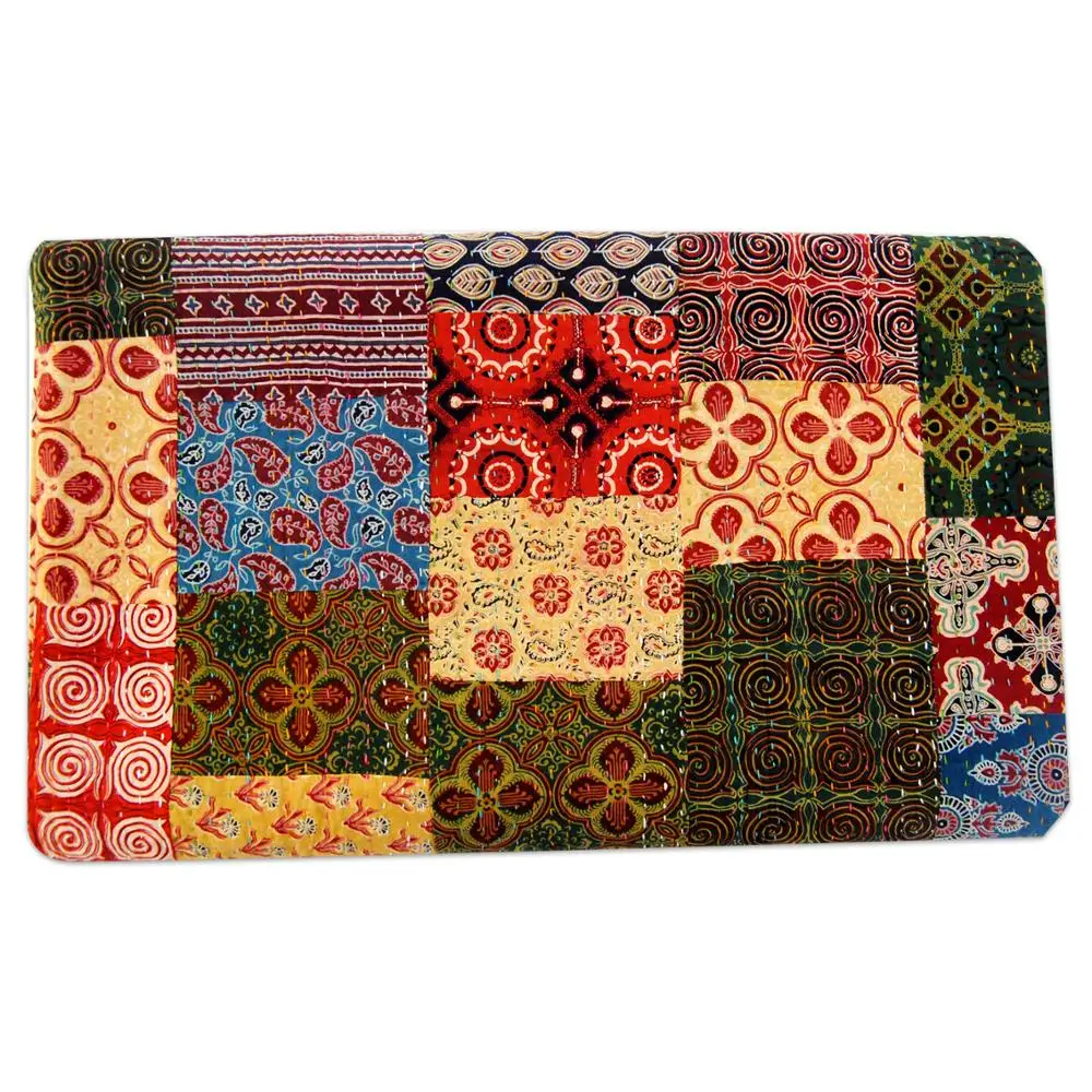 Patchwork Quilt Hand Block Print Kantha Cotton Multi Color Gidari Indian New Print Durable Light Weight Bedspread Wholesale