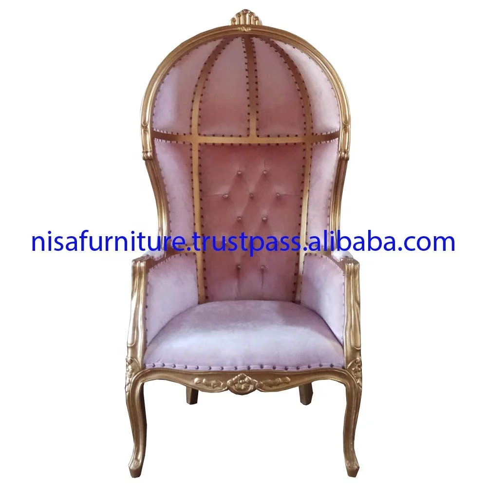 Gold Frame Pink Velvet high back throne chair Throne French Louis Canopy Living Room Chairs