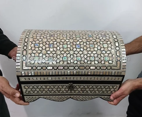 J54 HUGE Mother of Pearl Mosaic Trinket Treasure Chest Holder Bombay Jewelry Box