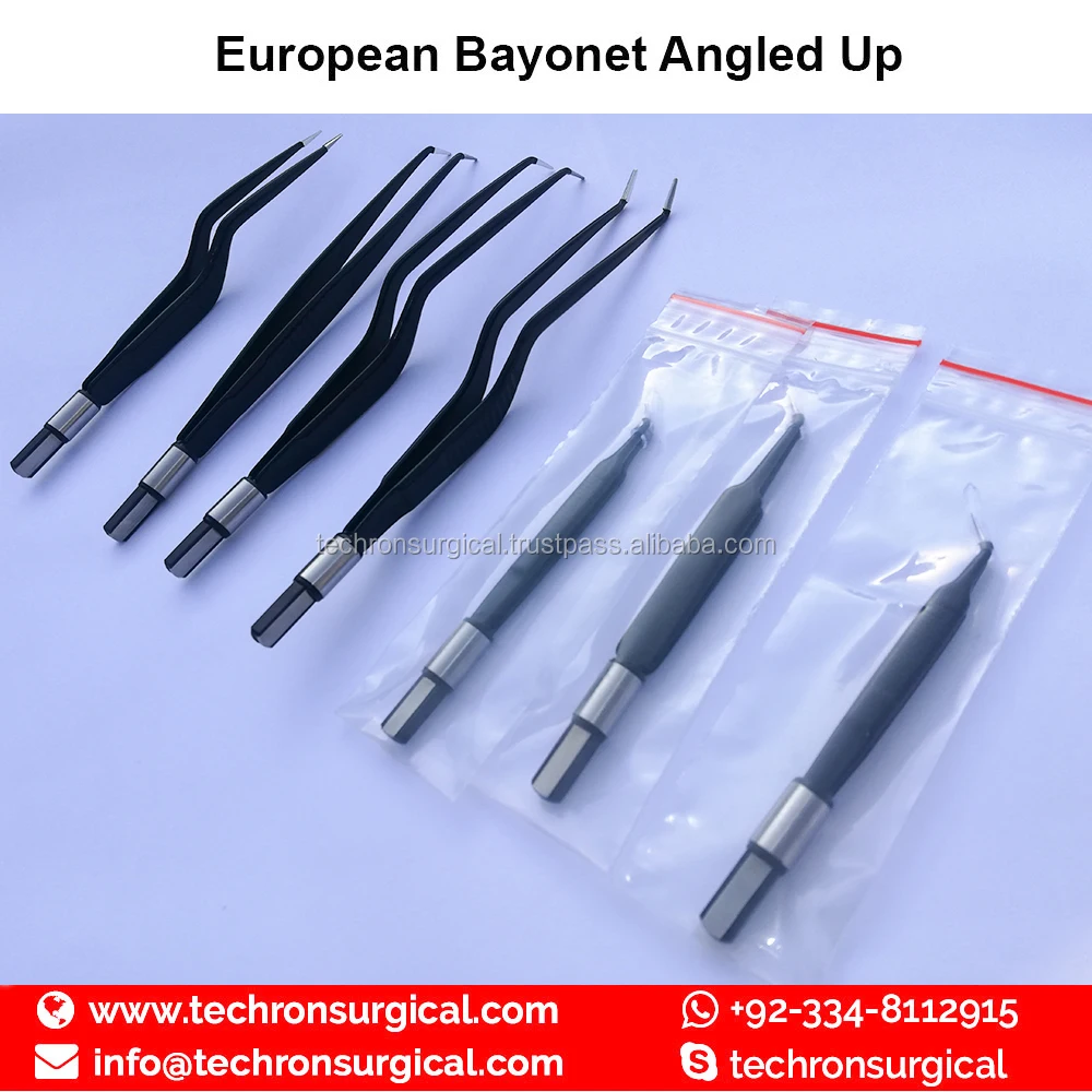Non-Stick Electrosurgical European Bayonet Angled Up Bipolar Forceps