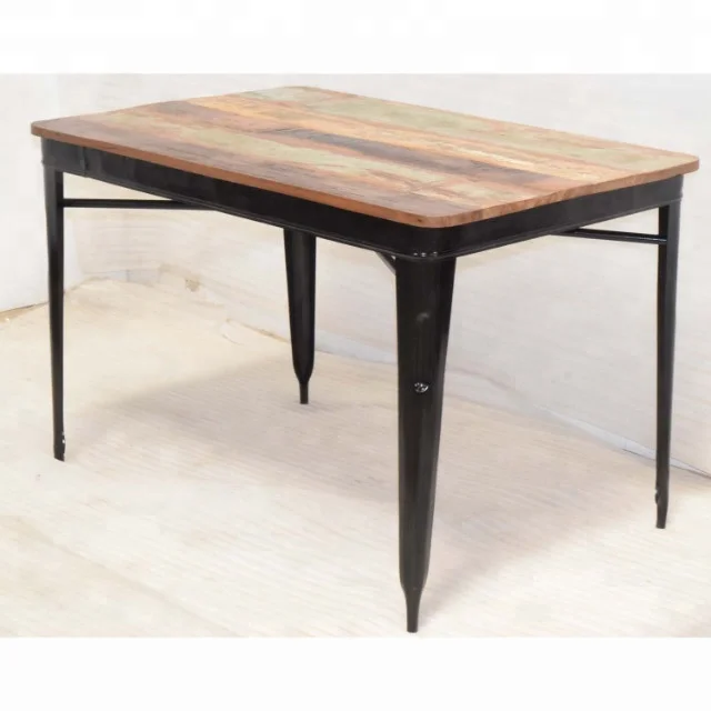 Industrial Urban Style Metal Frame Indian Antique Old Recycled Wood Home Living Bar Lounge Cafe Restaurant Dining Table