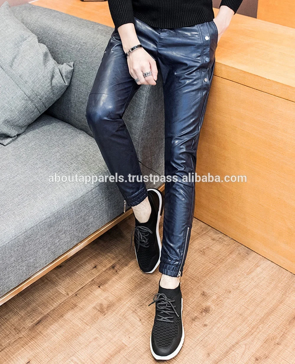 New suppliers wholesale custom made men Sheepskin & lambskin Leather pants baggy leather