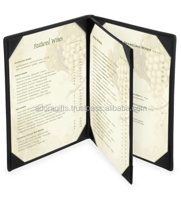 Trending 2023 new arrivals Restaurant menu cover holder cover with 3 design panels / restaurant menu holder  genuine  leather