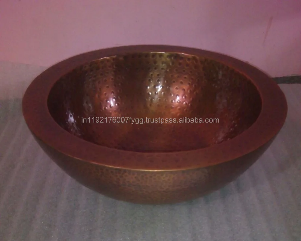 Double walled Copper Sinks for Bathroom Classic Stylish Handmade Copper Kitchen Double Wall Sink at cheap Price
