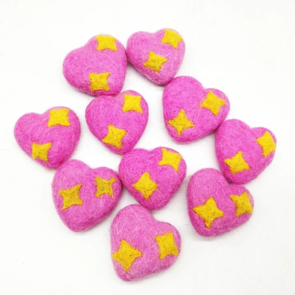 FCS-017 Felt Shiny Heart for Decorations Made from Eco-friendly New Zealand Wool Felted by Nepalese Women Artisans of Nepal