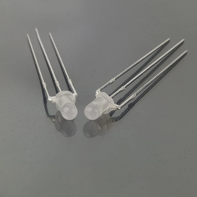 3mm LED diode dual colour LEDs red - green white difused - round shape 3mm diameter 3 pin with common anode
