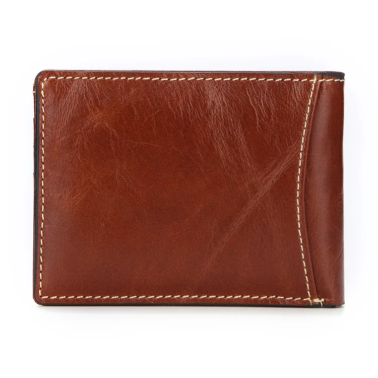 Short Type Men Business Vintage Crazy Horse Genuine Cow Leather RFID Blocking Credit Cards Holder Money Clip