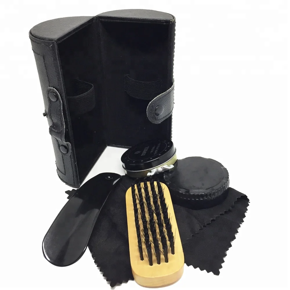 
Promotional Own Brand Professional Man Gift Hotel Home Outdoor Traveling Portable PU Leather Case Shoe Polish Shoe Care Set 