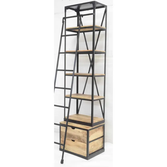 Vintage Industrial Antique American Style Iron Wooden  Tall Library Home Collage School  Ladder Book Case Bookshelf
