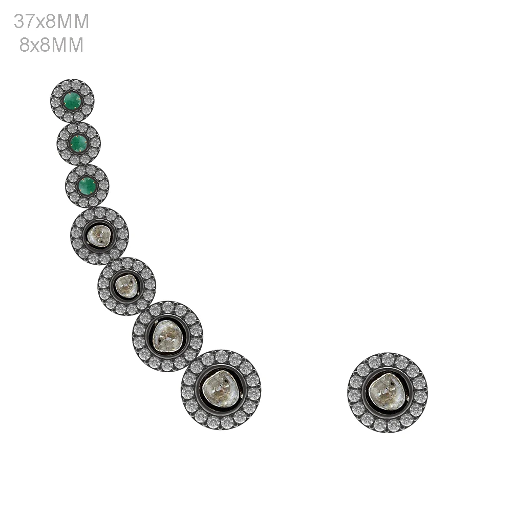 Polki Diamond Emerald Gemstone Ear Cuff Earrings Handmade Diamond Jewelry Natural Emerald Ear Cuff New Design Top Quality