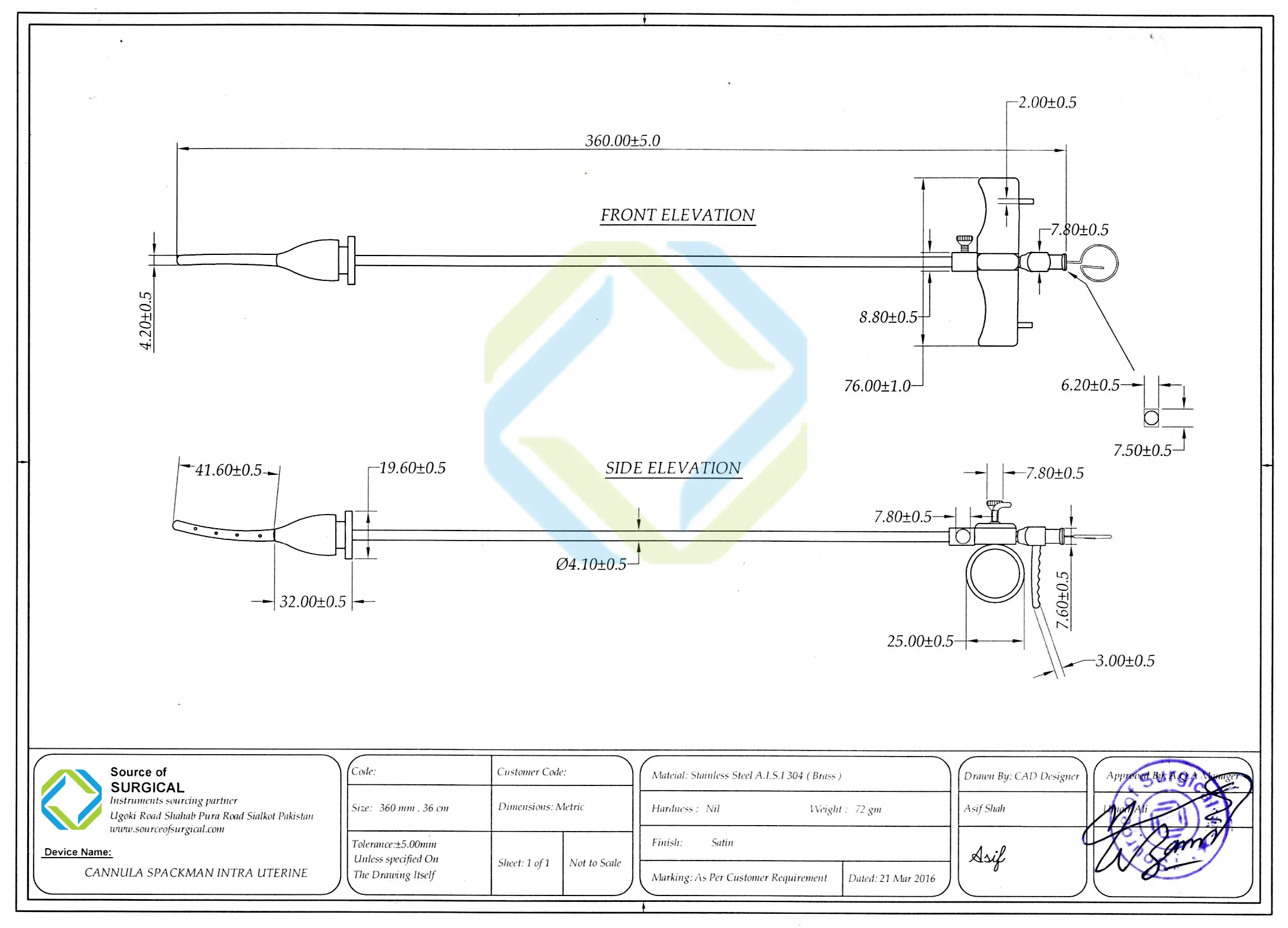 Cannula Spackman intra Uterine