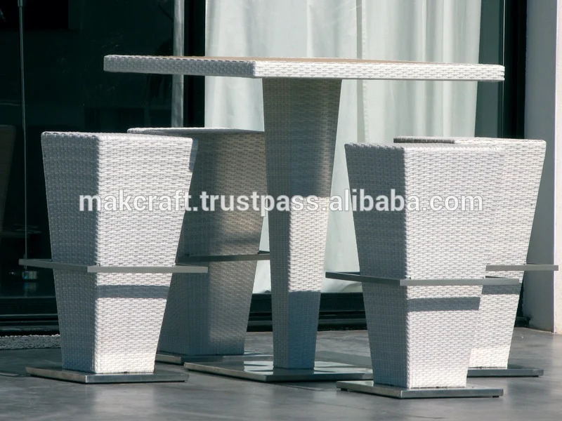 
Leisure resin wicker patio garden high top bar table and high chair set - outdoor rattan bar stool set furniture 