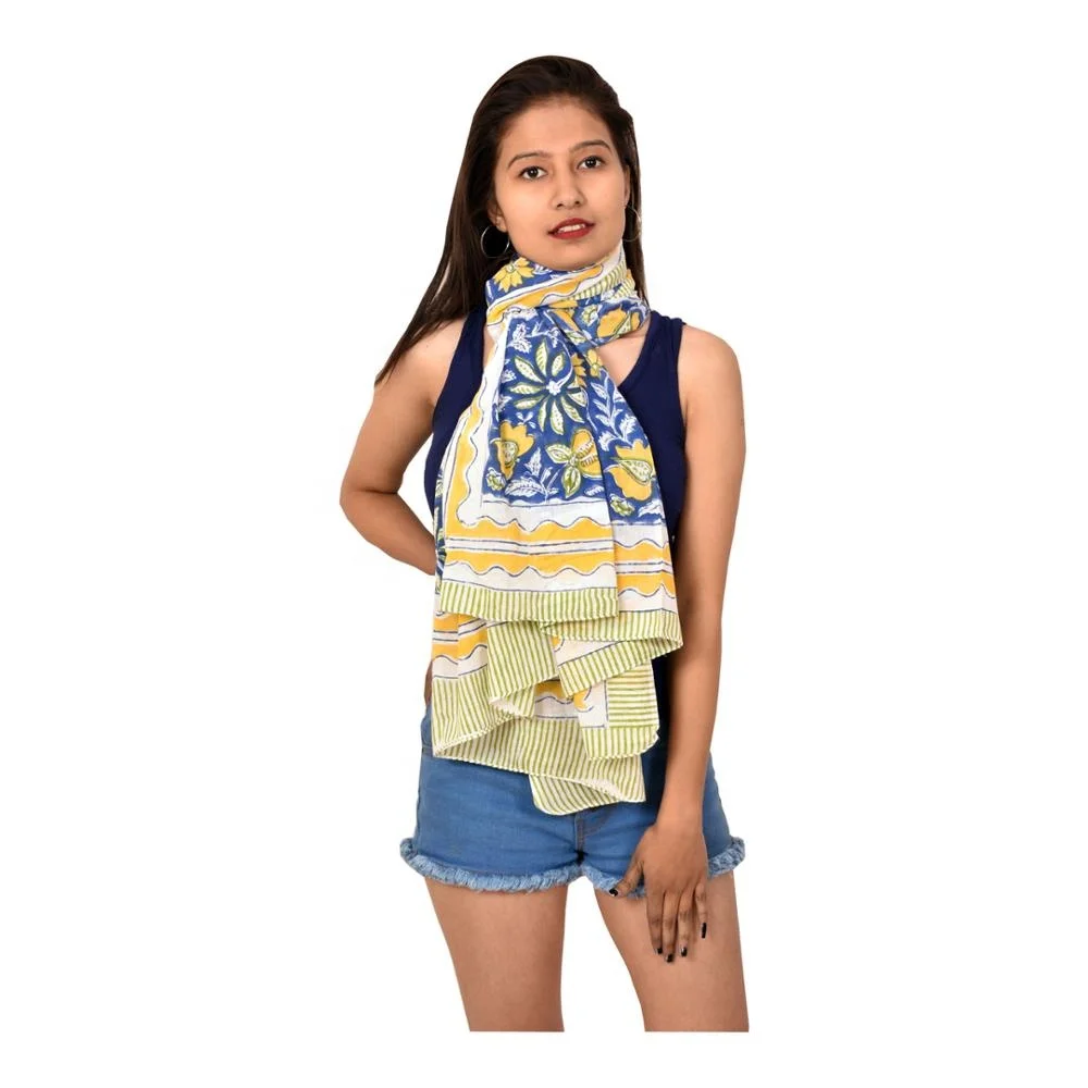 Indian High Quality Hand Block Floral Printed Scarf Soft Cotton Sarong Women Beach Wear Bikini Cover Ups Wholesale