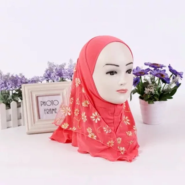 Оптовая продажа, детский хиджаб с красивой цветочной каймой, милый детский хиджаб